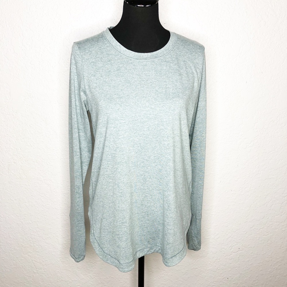 Athleta Uptempo Top Womens Medium Green Heathered Long Sleeve Athleisure Sporty